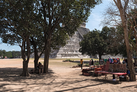 souvenir stands at the archaeological site of chichen itza, mexico