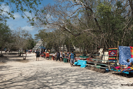 souvenir stands at the archaeological site of chichen itza, mexicoのeditorial素材