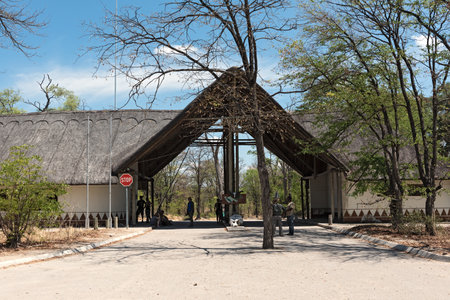 Entrance gate in the Moremi Game Reserve, Botswana, Africaのeditorial素材