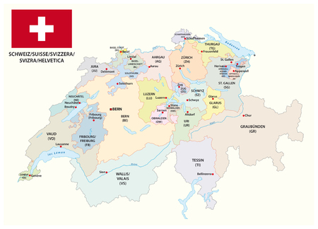administrative and political vector map of switzerland with flagのイラスト素材