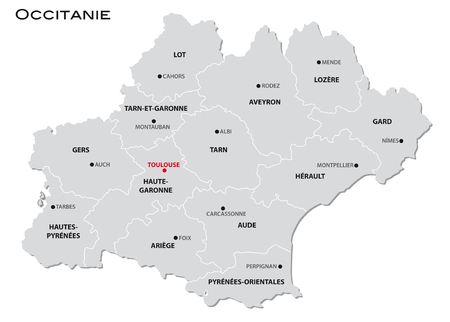 simple gray administrative map of the new french region Occitanieのイラスト素材