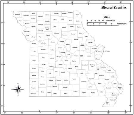 Missouri state outline administrative and political vector map in black and whiteのイラスト素材