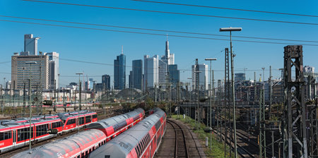 Skyscrapers and the railway aerial of Frankfurt main stationのeditorial素材