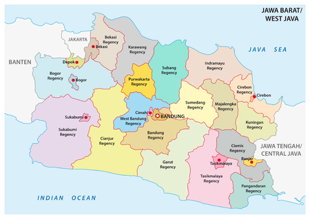 Jawa Barat, West Java administrative and political vector map, Indonesiaのイラスト素材