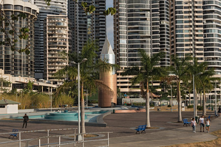 democracy plaza in front of the skyline in panama cityのeditorial素材