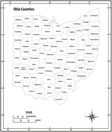 Ohio state outline administrative and political vector map in black and whiteのイラスト素材