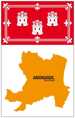 orange silhouette map of Aberdeen with flagのイラスト素材
