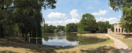 The castle park Biebrich with pond and Mosburg Wiesbadenのeditorial素材