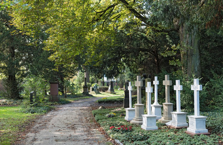 monuments and tombstones on the main cemetery in frankfurt main germany