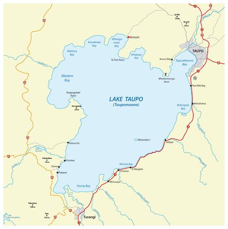 Map of Lake Taupo on the North Island of New Zealandのイラスト素材