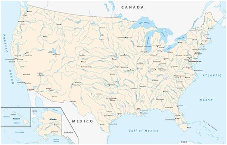 Map of the United States with major cities rivers and lakesのイラスト素材