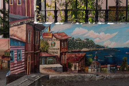 Street art graffiti in the Concepcion district Valparaiso Chileのeditorial素材