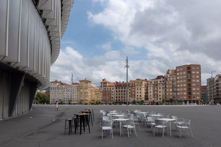 View of the facade of the San Mames football stadium in Bilbao, Basque Country, Spainのeditorial素材