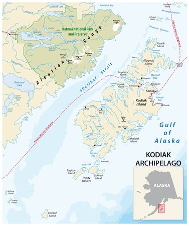 vector map of Kodiak Archipelago belonging to the US state of Alaskaのイラスト素材