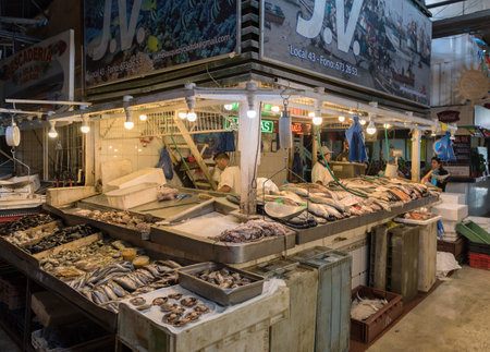 Seafood sales at the historic central market in Santiago, Chileのeditorial素材