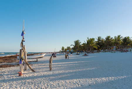 Tourists on Paradise Beach in Tulum, Yucatan Peninsula, Mexicoのeditorial素材
