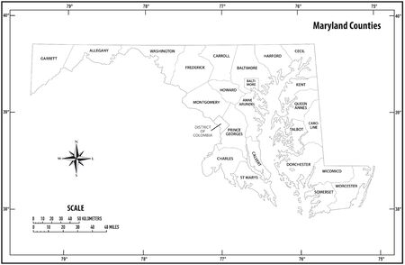 Maryland state outline administrative and political vector map in black and whiteのイラスト素材