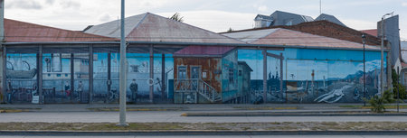 graffiti, street art on the waterfront of Punta Arenas, Patagonia, Chileのeditorial素材