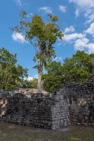 the ruins of the ancient mayan city of becan, campeche, mexicoの写真素材