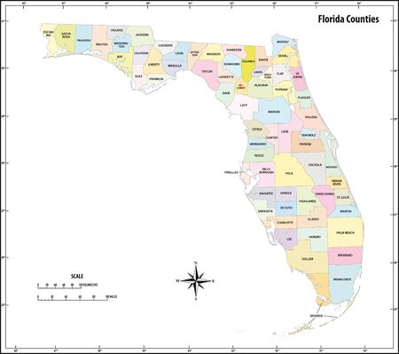 florida state outline administrative and political map in colorのイラスト素材