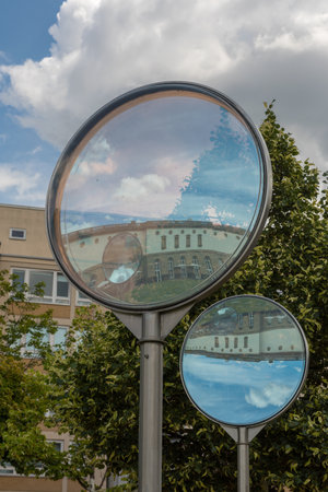 Mirror in the garden of the Staedel Museum, art museum in Frankfurt am Main, Germanyのeditorial素材