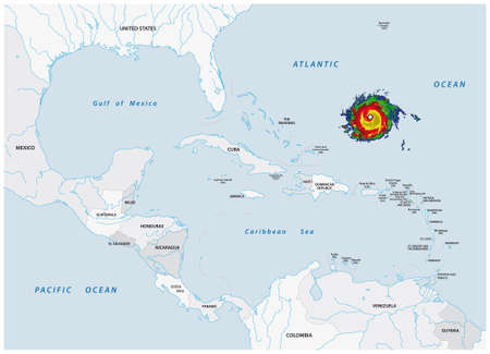 Schematic vector map of a fictional hurricane in North and Central Americaのイラスト素材
