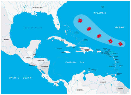 Schematic vector map of a fictional hurricane in North and Central Americaのイラスト素材