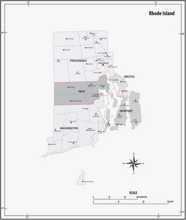 rhode island state outline administrative and political vector map in black and whiteのイラスト素材