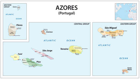 administrative vector map of the Portuguese archipelago Azores in the Atlantic Ocean, Portugalのイラスト素材