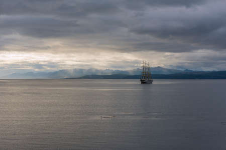 Large sailing ship in the Beagle Channel near Ushuaia, Argentina