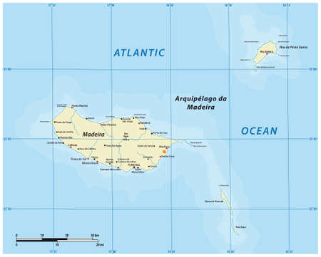 Vector map of the Portuguese archipelago Madeira in the Atlantic Ocean, Portugalのイラスト素材