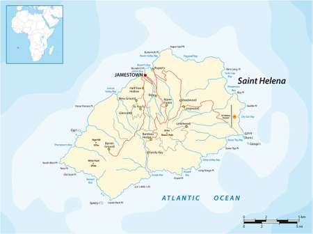 Vector map of the British island of St. Helena in the Atlantic Ocean, UKのイラスト素材