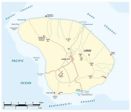 vector map of Lanai Island in the Hawaiian Archipelago, Hawaii, USAのイラスト素材