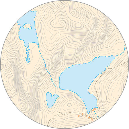 fictional round topographic vector map with elevation lines and yellow backgroundのイラスト素材