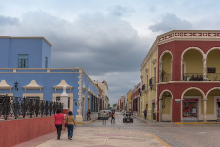 Pedestrians on the street in Campeche City Mexicoのeditorial素材