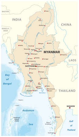 Republic of the Union of Myanmar vector map with major citiesのイラスト素材
