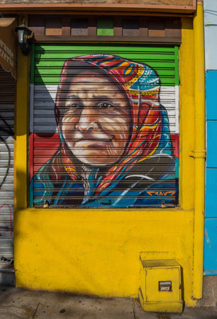 Colorful street art in the streets of the old town of Valparaiso, Chileのeditorial素材