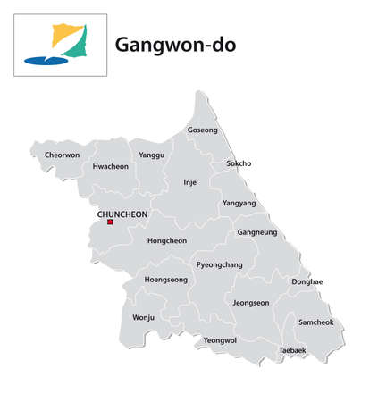 administrative vector map of the South Korean province of Gangwon-do with flagのイラスト素材