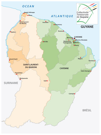 Administrative vector map of the South American state of French Guianaのイラスト素材