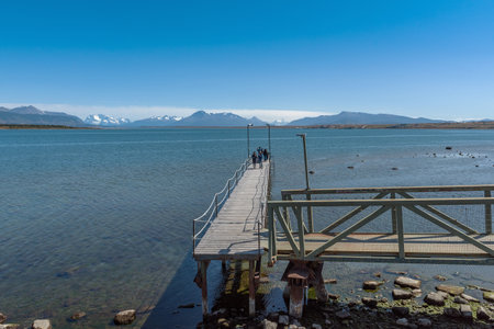 wooden jetty near the port city of Puerto Natales, Chileのeditorial素材