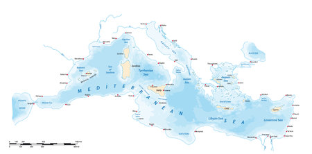 vector map of the Mediterranean Sea, Southern Europe, North Africa and Middle Eastのイラスト素材