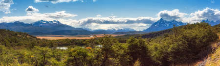 Panorama of Torres del Paine National Park, Patagonia, Chileの写真素材