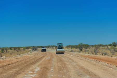 Repair work on an unpaved road in the Erongo Mountains, Namibiaのeditorial素材