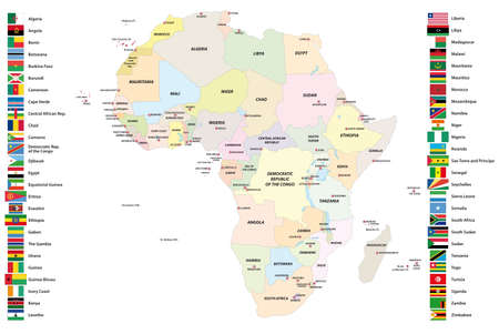 Vector map of the sovereign states of Africa with their flagsのイラスト素材
