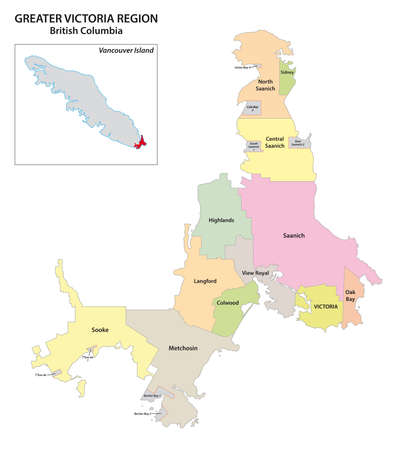 administrative map of the greater Victoria region, Vancouver Island, British Columbia, Canadaのイラスト素材