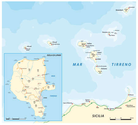 Map of Lipari Island and Aeolian Islands, Sicily, Italyのイラスト素材