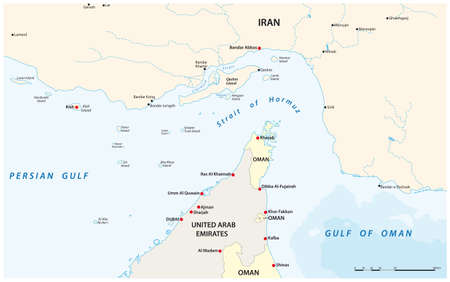 graphic vector map of Strait of Hormuz, Iran, Omanのイラスト素材