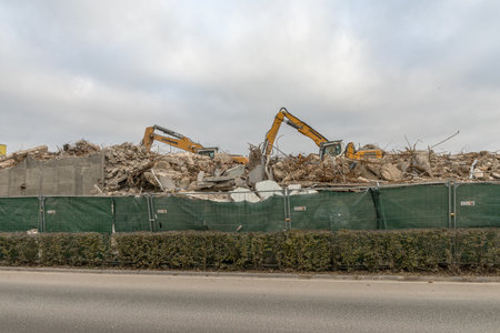 Demolition of a building in a shopping centerのeditorial素材