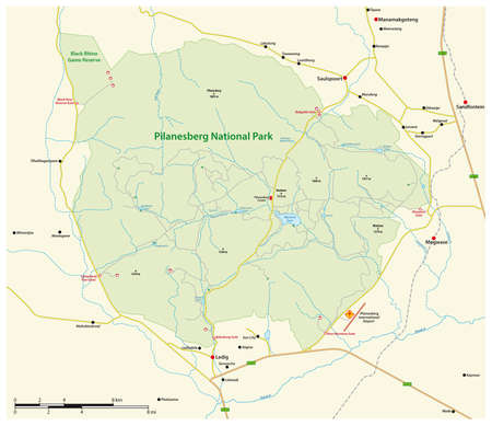 Vector map of the South African Pilanesberg National Park, North West Province, South Africaのイラスト素材