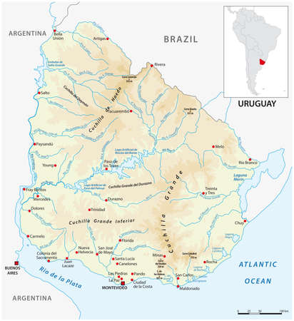 physical vector map of the south american state of Uruguayのイラスト素材